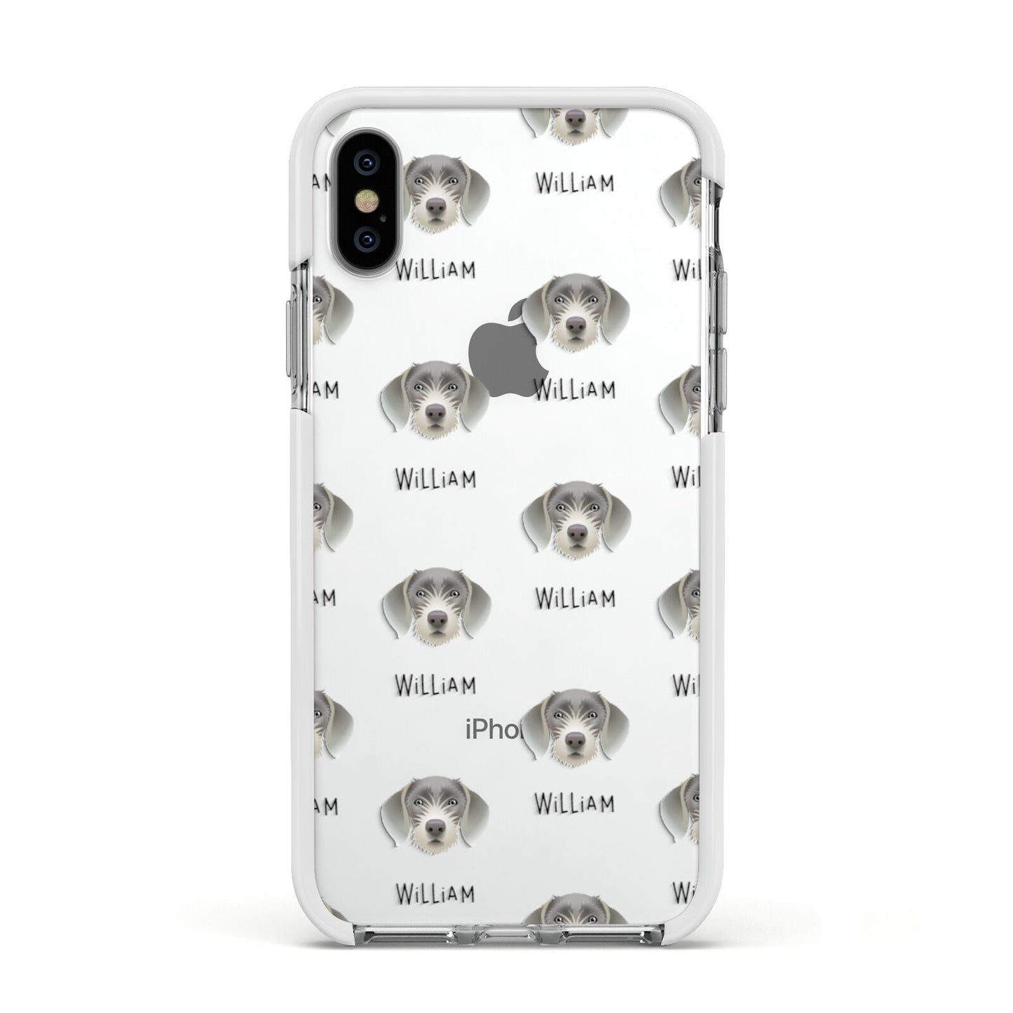 Slovakian Rough Haired Pointer Icon with Name Apple iPhone Xs Impact Case White Edge on Silver Phone