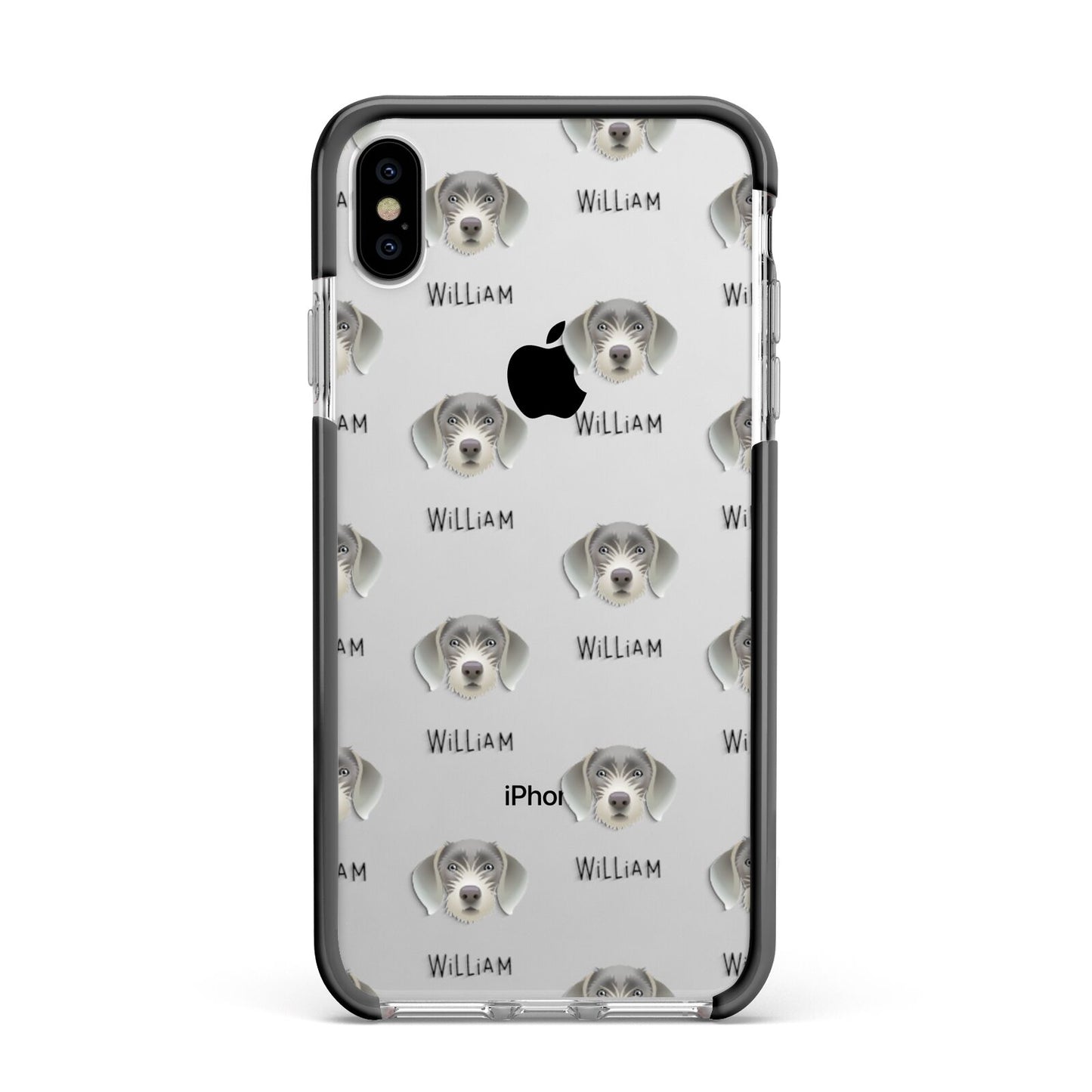 Slovakian Rough Haired Pointer Icon with Name Apple iPhone Xs Max Impact Case Black Edge on Silver Phone