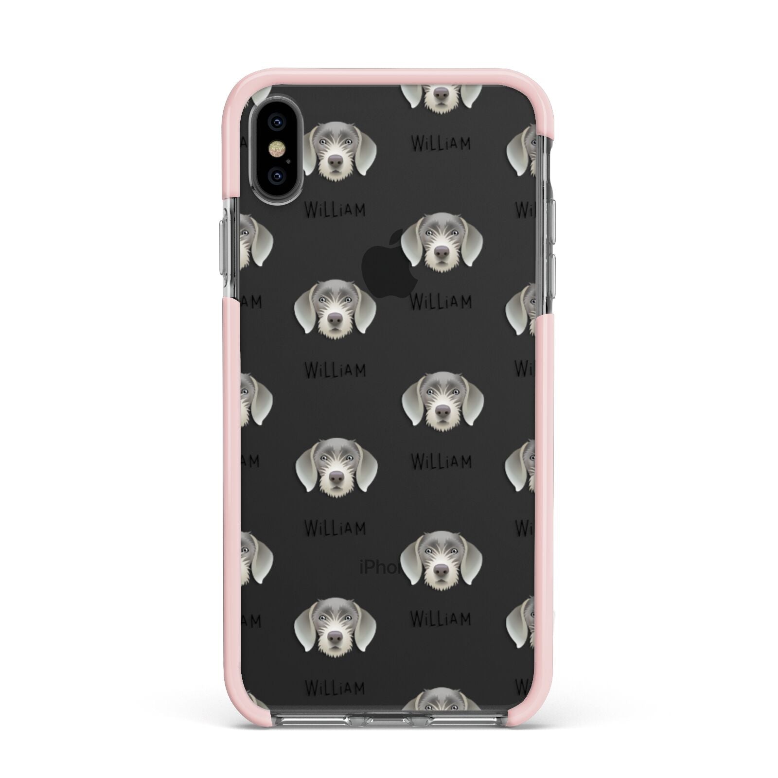 Slovakian Rough Haired Pointer Icon with Name Apple iPhone Xs Max Impact Case Pink Edge on Black Phone