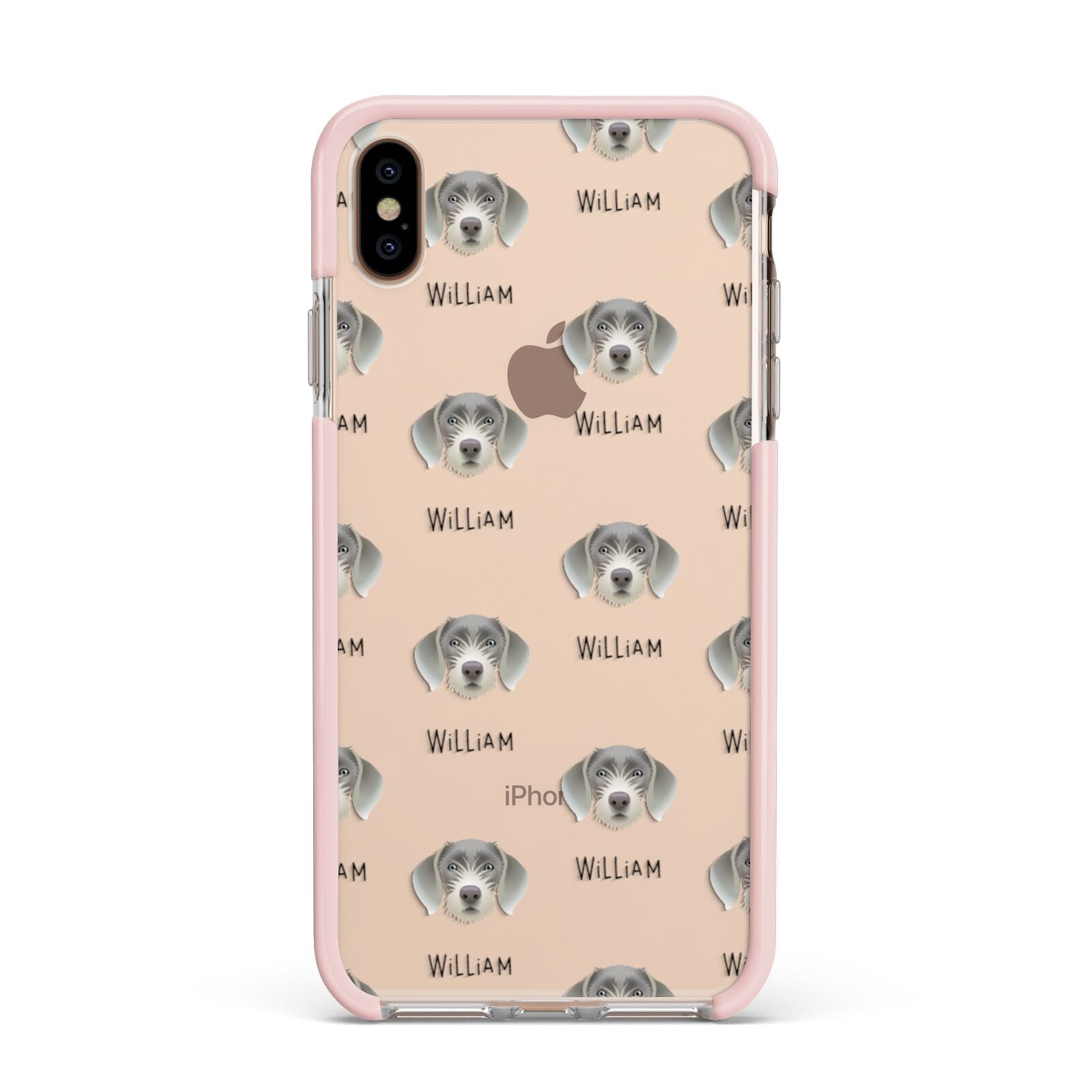 Slovakian Rough Haired Pointer Icon with Name Apple iPhone Xs Max Impact Case Pink Edge on Gold Phone