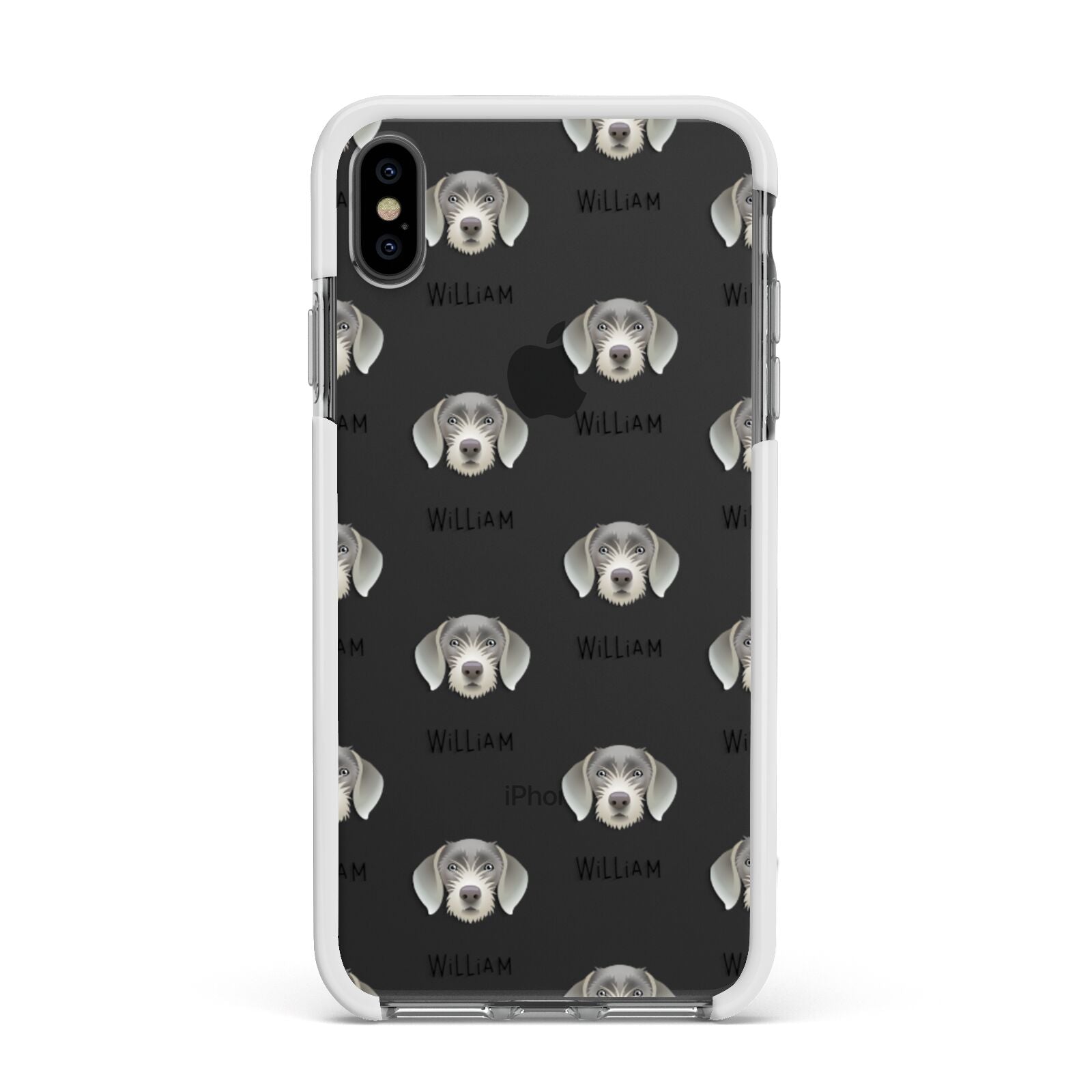 Slovakian Rough Haired Pointer Icon with Name Apple iPhone Xs Max Impact Case White Edge on Black Phone