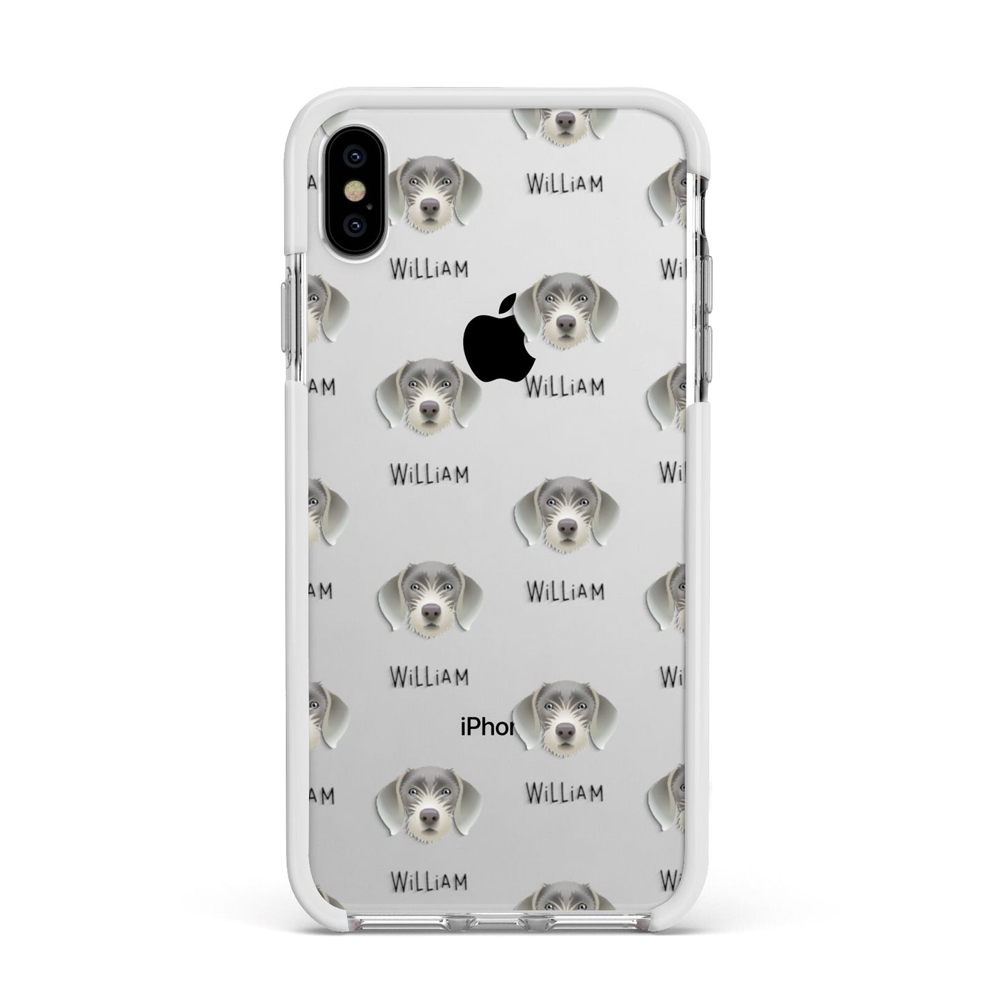 Slovakian Rough Haired Pointer Icon with Name Apple iPhone Xs Max Impact Case White Edge on Silver Phone