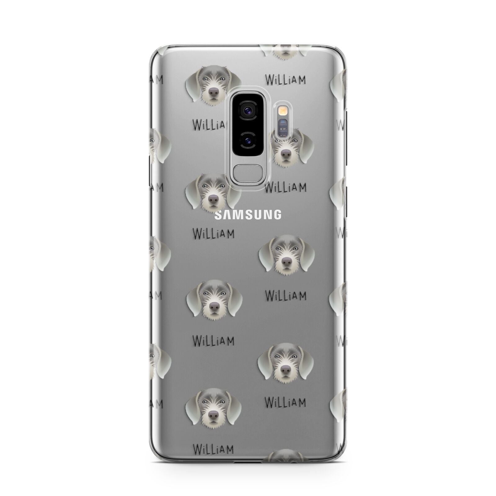 Slovakian Rough Haired Pointer Icon with Name Samsung Galaxy S9 Plus Case on Silver phone