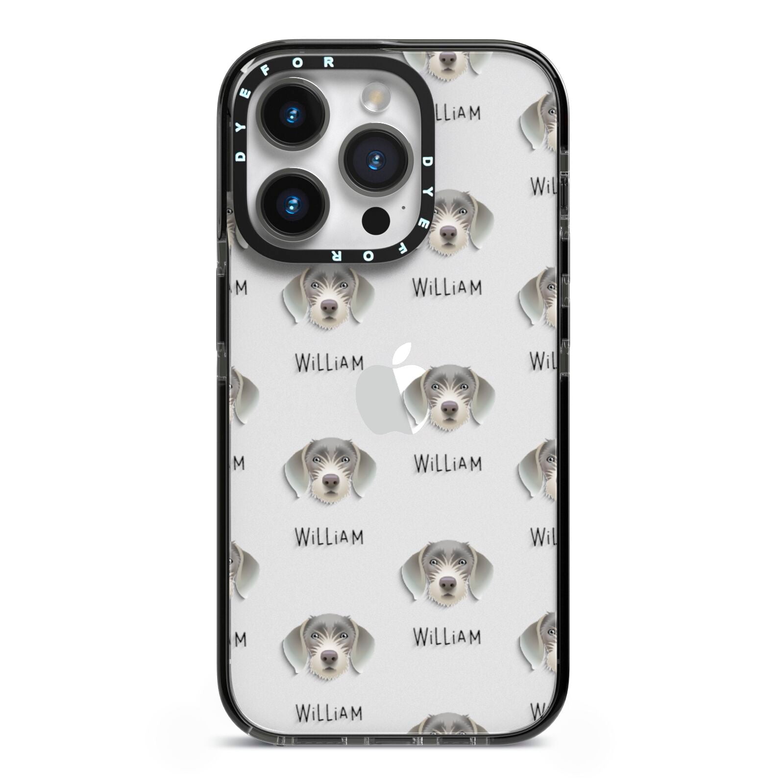 Slovakian Rough Haired Pointer Icon with Name iPhone 14 Pro Black Impact Case on Silver phone