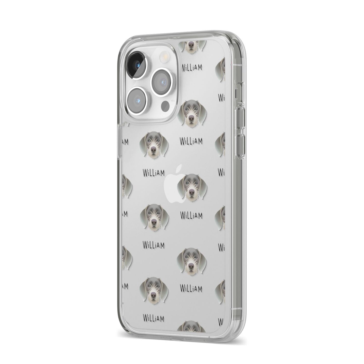 Slovakian Rough Haired Pointer Icon with Name iPhone 14 Pro Max Clear Tough Case Silver Angled Image