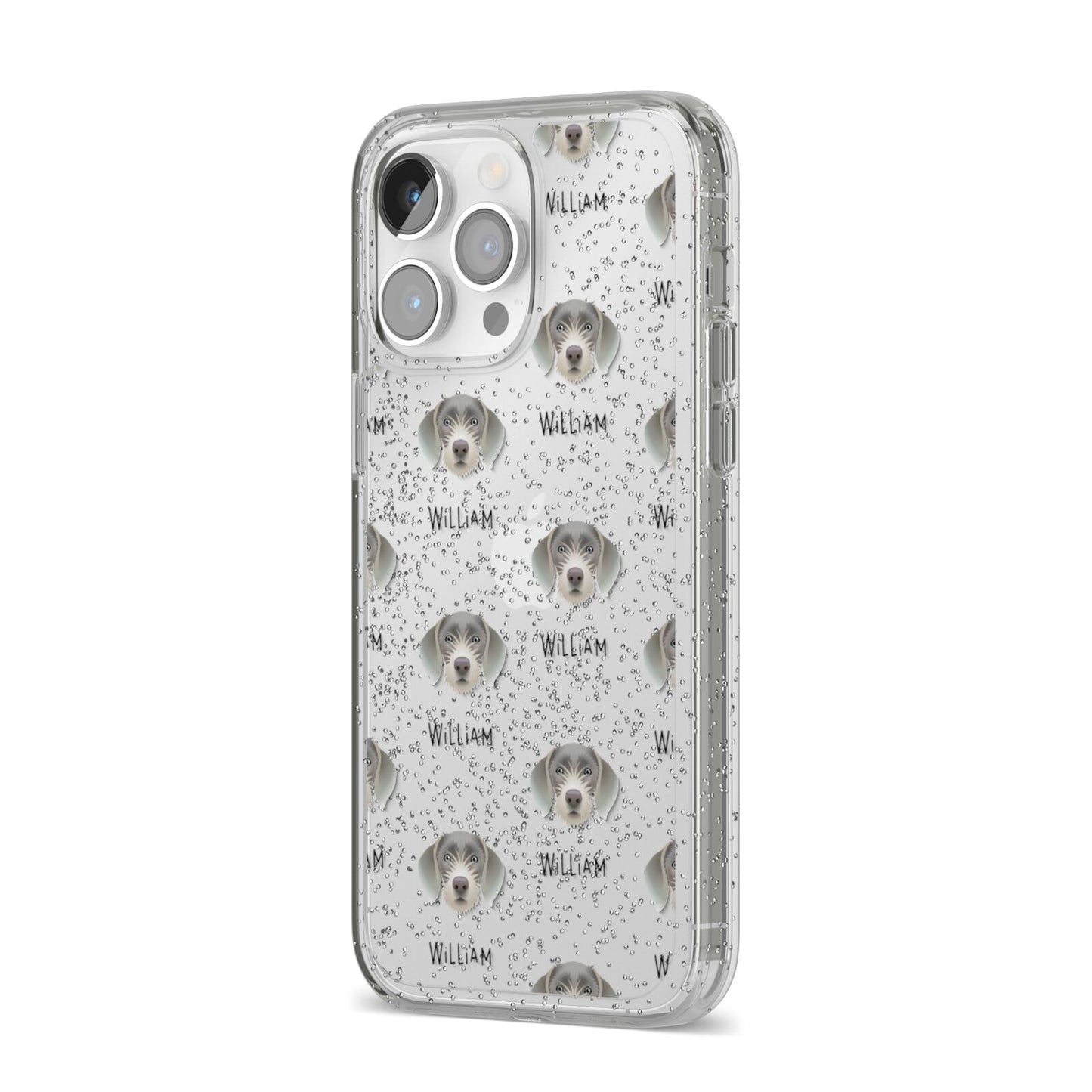 Slovakian Rough Haired Pointer Icon with Name iPhone 14 Pro Max Glitter Tough Case Silver Angled Image