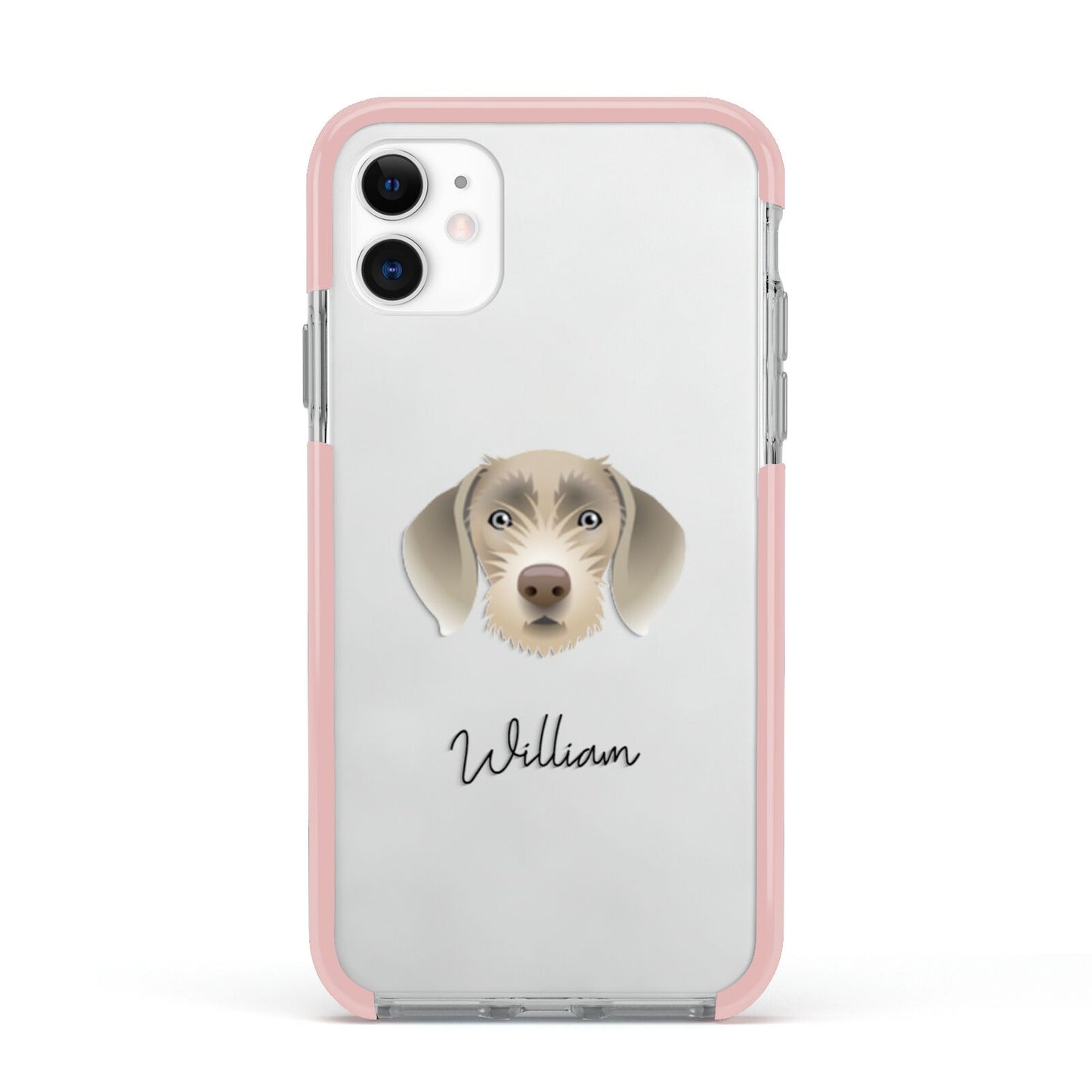 Slovakian Rough Haired Pointer Personalised Apple iPhone 11 in White with Pink Impact Case
