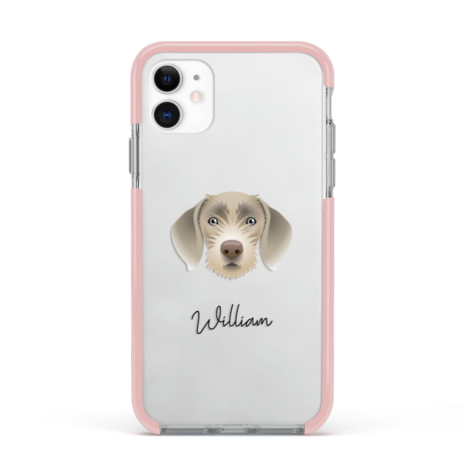 Slovakian Rough Haired Pointer Personalised Apple iPhone 11 in White with Pink Impact Case