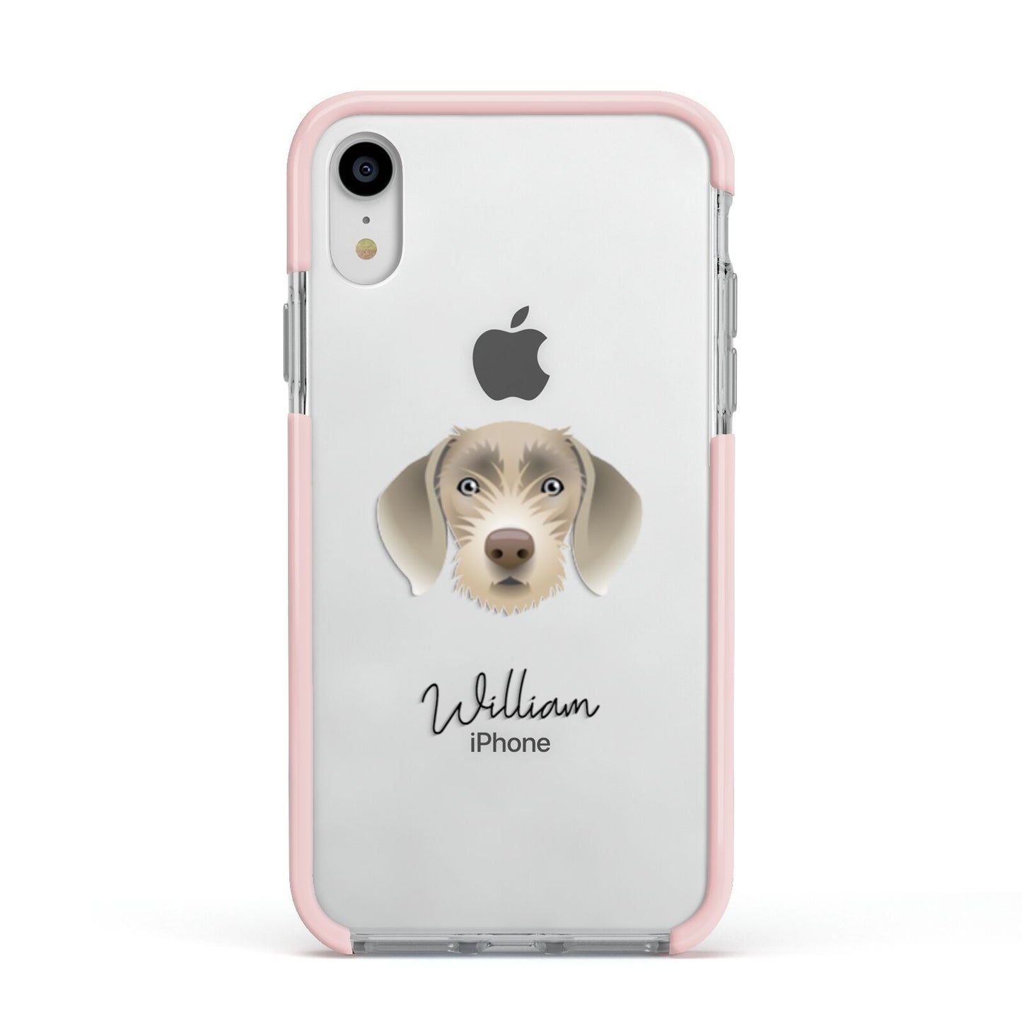 Slovakian Rough Haired Pointer Personalised Apple iPhone XR Impact Case Pink Edge on Silver Phone