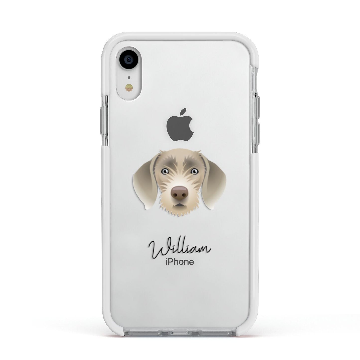 Slovakian Rough Haired Pointer Personalised Apple iPhone XR Impact Case White Edge on Silver Phone