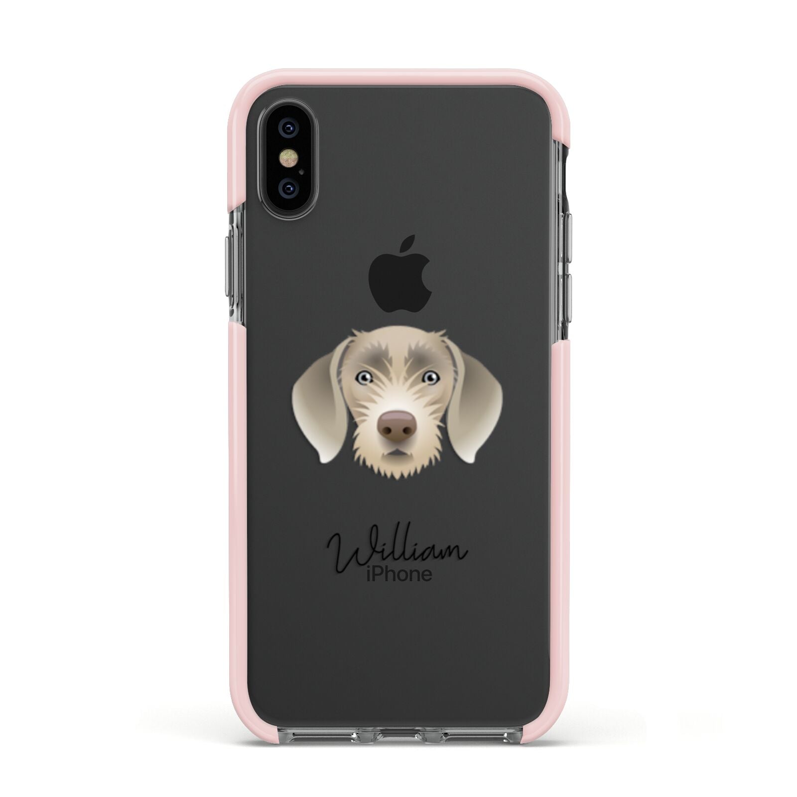 Slovakian Rough Haired Pointer Personalised Apple iPhone Xs Impact Case Pink Edge on Black Phone