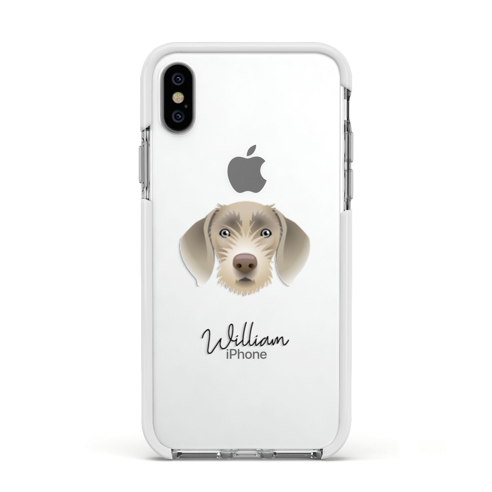 Slovakian Rough Haired Pointer Personalised Apple iPhone Xs Impact Case White Edge on Silver Phone