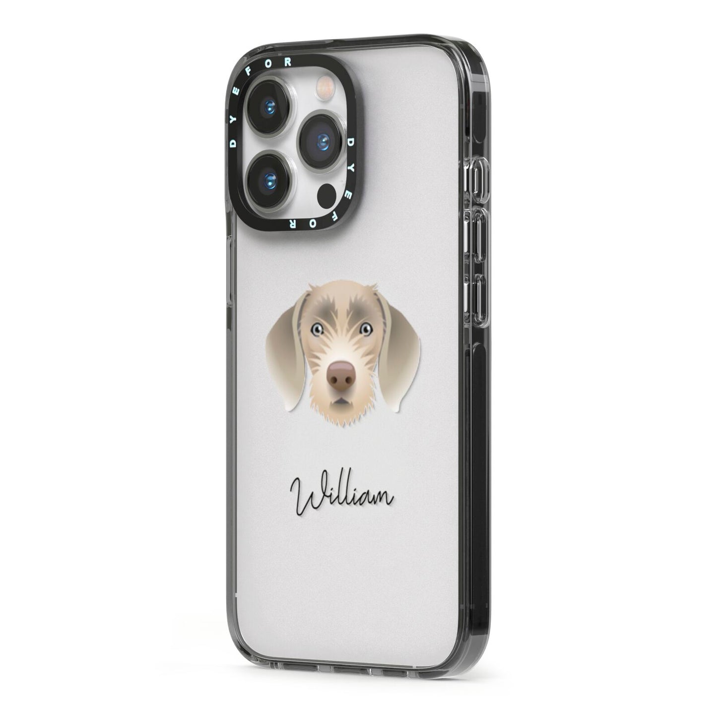 Slovakian Rough Haired Pointer Personalised iPhone 13 Pro Black Impact Case Side Angle on Silver phone