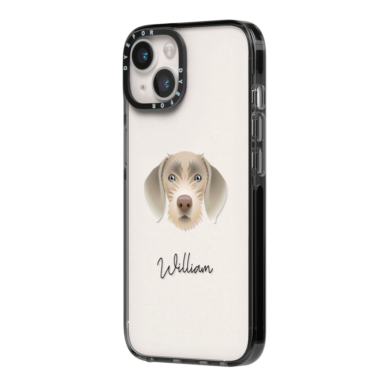 Slovakian Rough Haired Pointer Personalised iPhone 14 Black Impact Case Side Angle on Silver phone