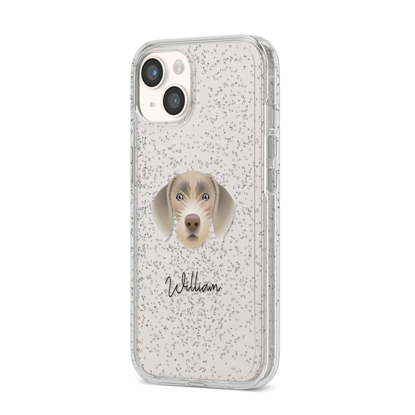 Slovakian Rough Haired Pointer Personalised iPhone 14 Glitter Tough Case Starlight Angled Image
