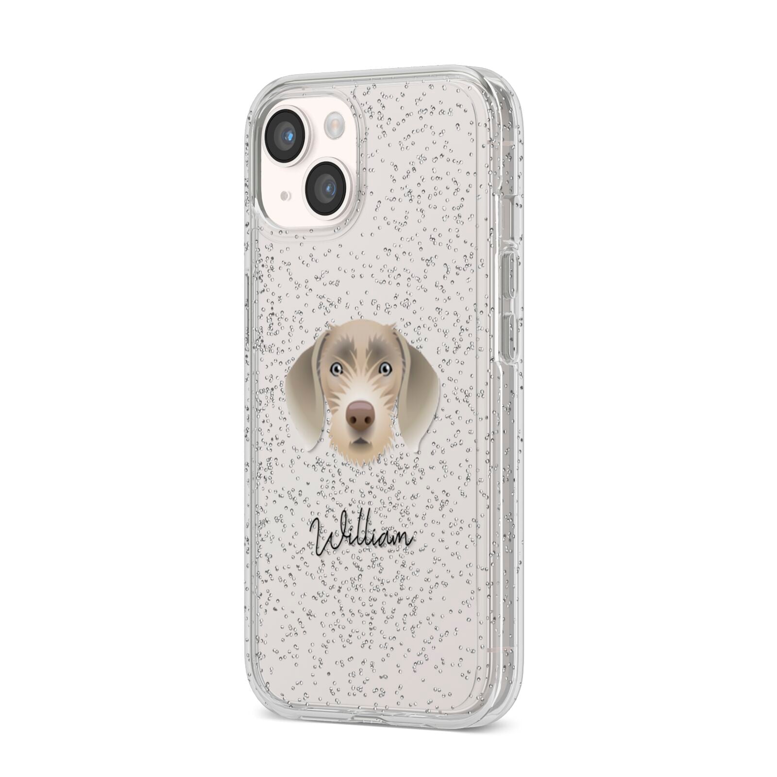 Slovakian Rough Haired Pointer Personalised iPhone 14 Glitter Tough Case Starlight Angled Image