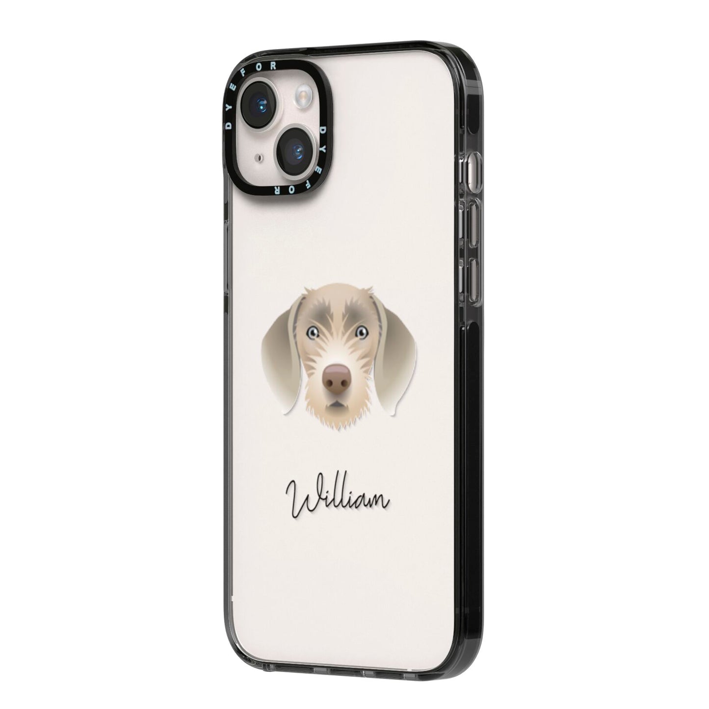 Slovakian Rough Haired Pointer Personalised iPhone 14 Plus Black Impact Case Side Angle on Silver phone