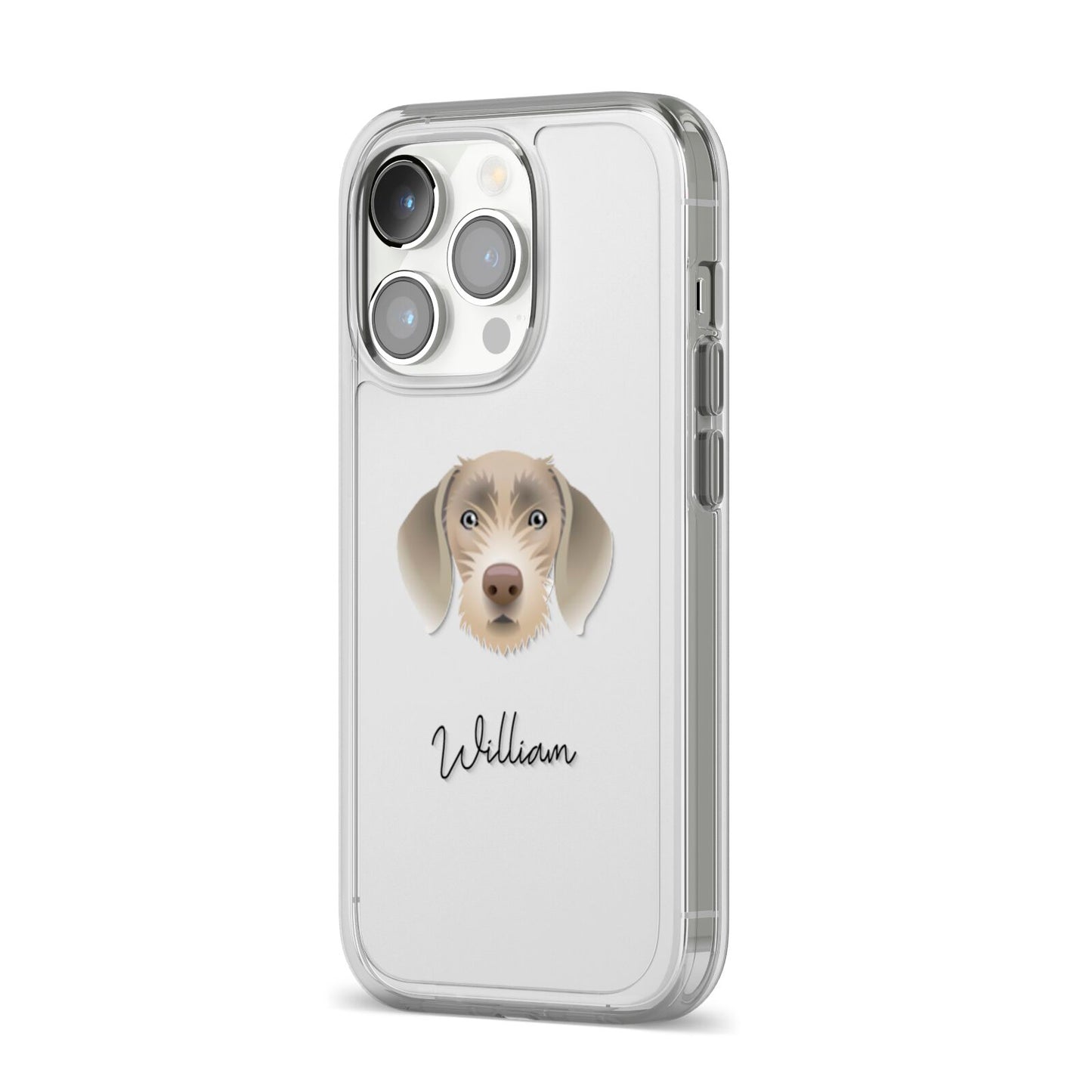 Slovakian Rough Haired Pointer Personalised iPhone 14 Pro Clear Tough Case Silver Angled Image