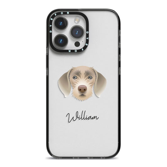 Slovakian Rough Haired Pointer Personalised iPhone 14 Pro Max Black Impact Case on Silver phone