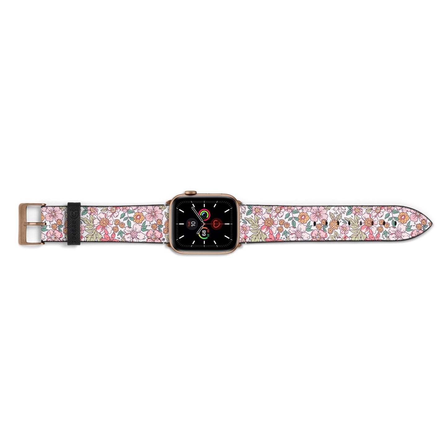 Small Floral Pattern Apple Watch Strap Landscape Image Gold Hardware