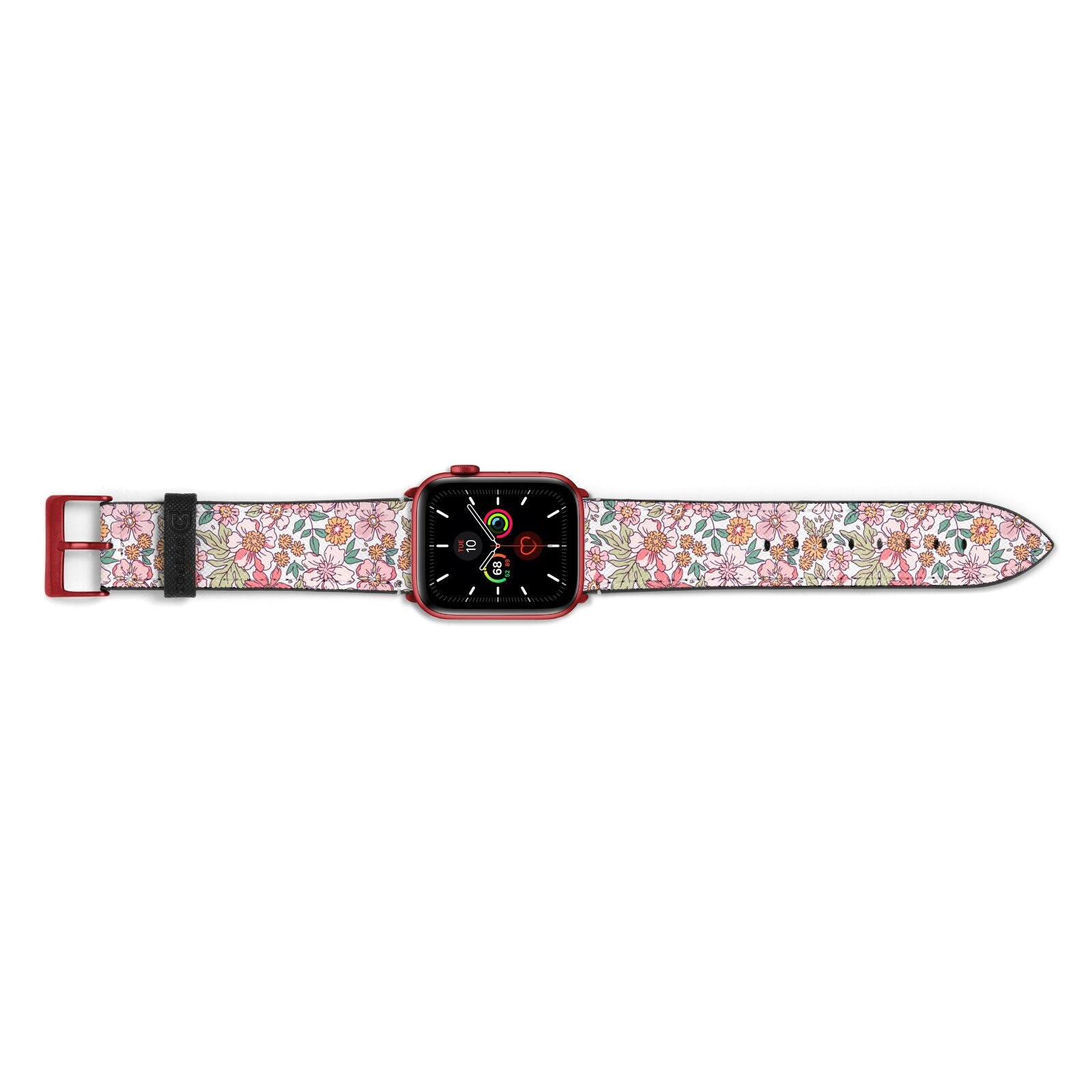 Small Floral Pattern Apple Watch Strap Landscape Image Red Hardware