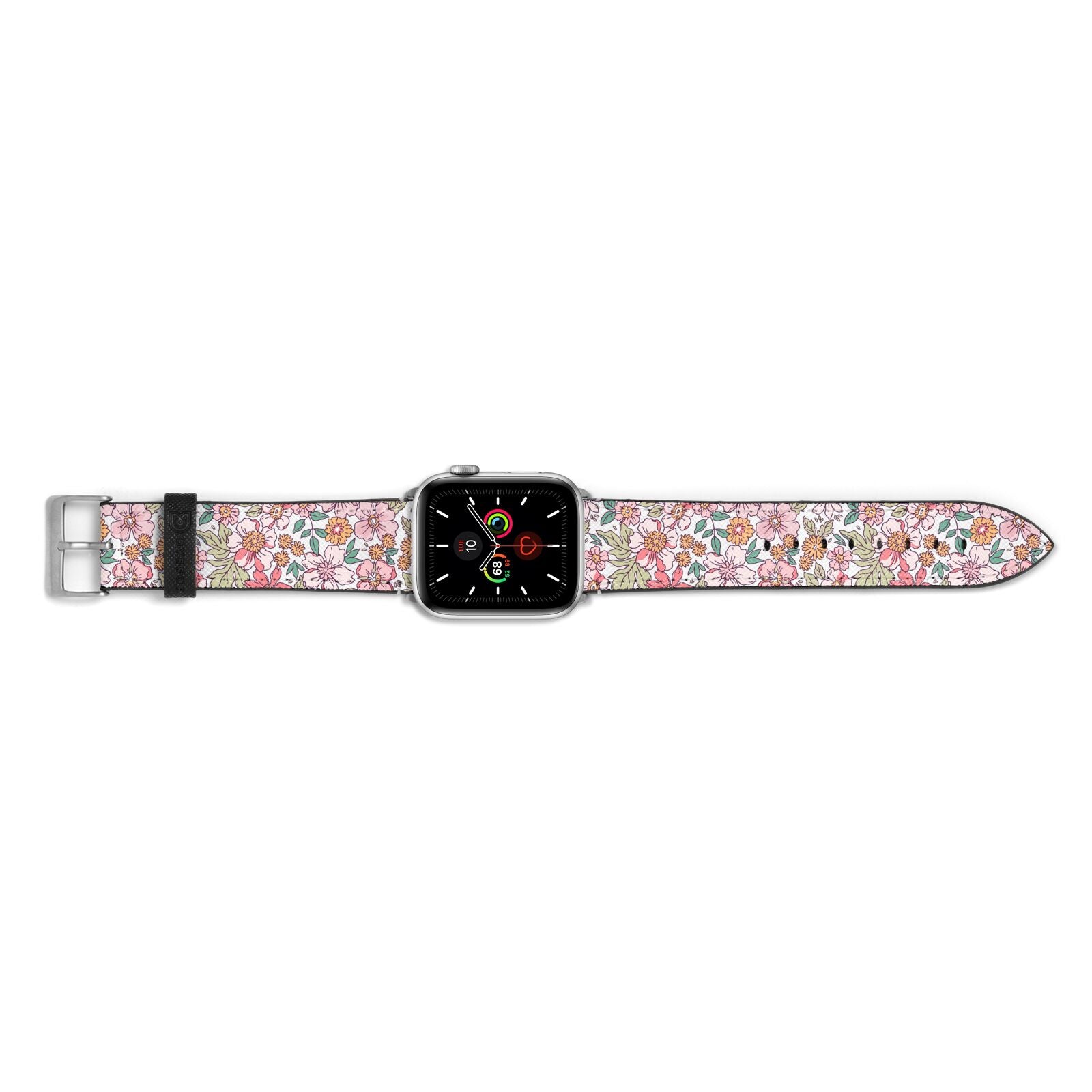 Small Floral Pattern Apple Watch Strap Landscape Image Silver Hardware