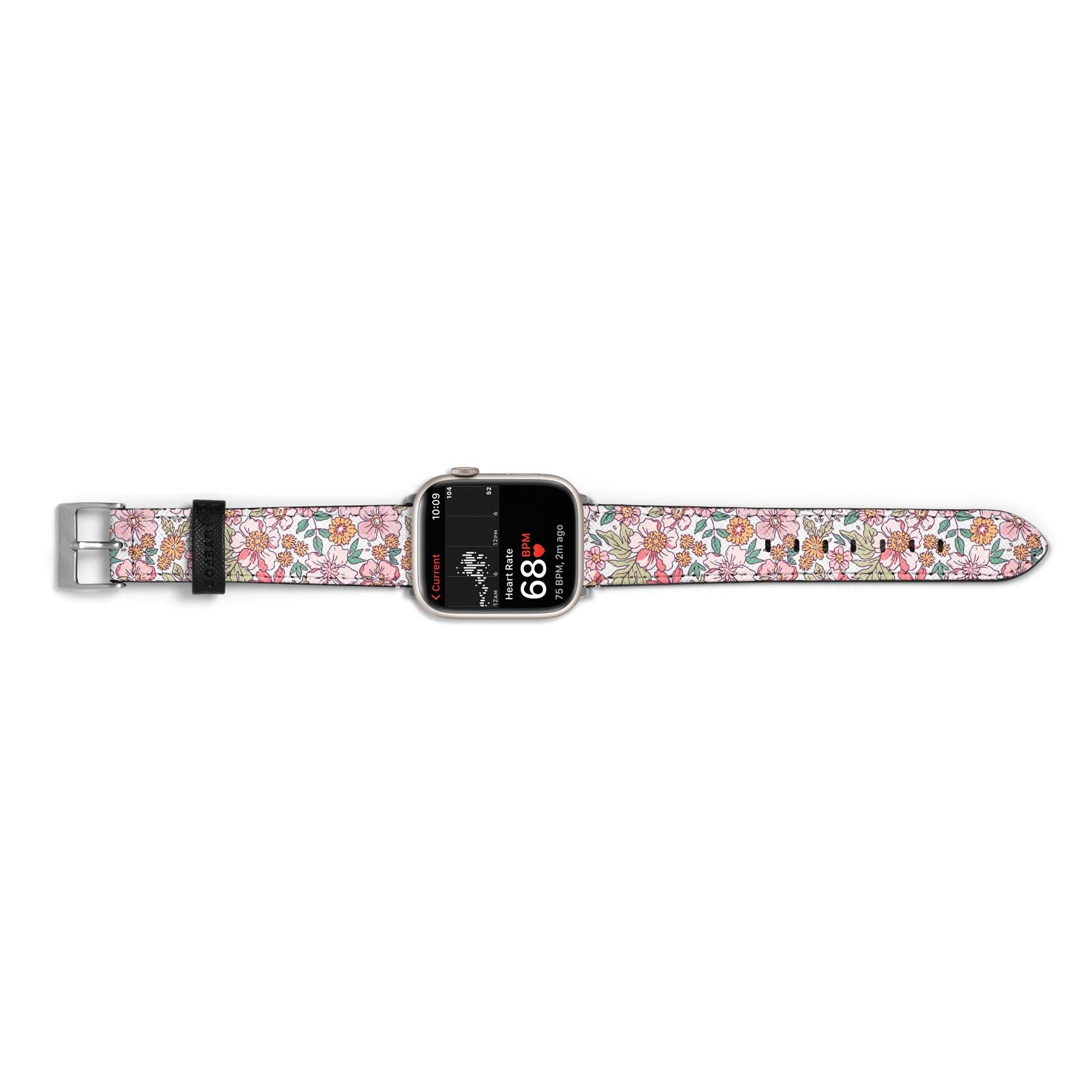 Small Floral Pattern Apple Watch Strap Size 38mm Landscape Image Silver Hardware