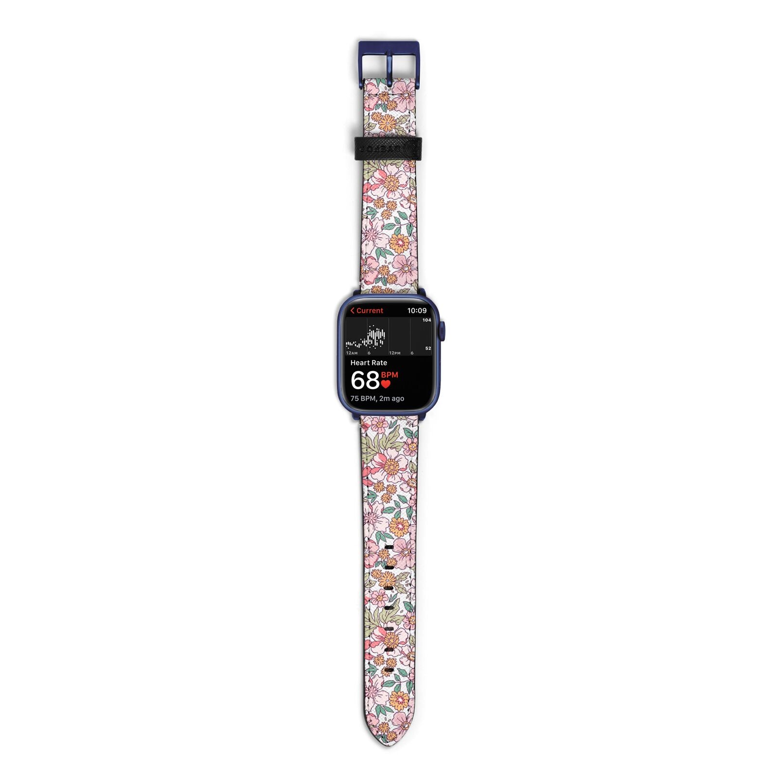 Small Floral Pattern Apple Watch Strap Size 38mm with Blue Hardware