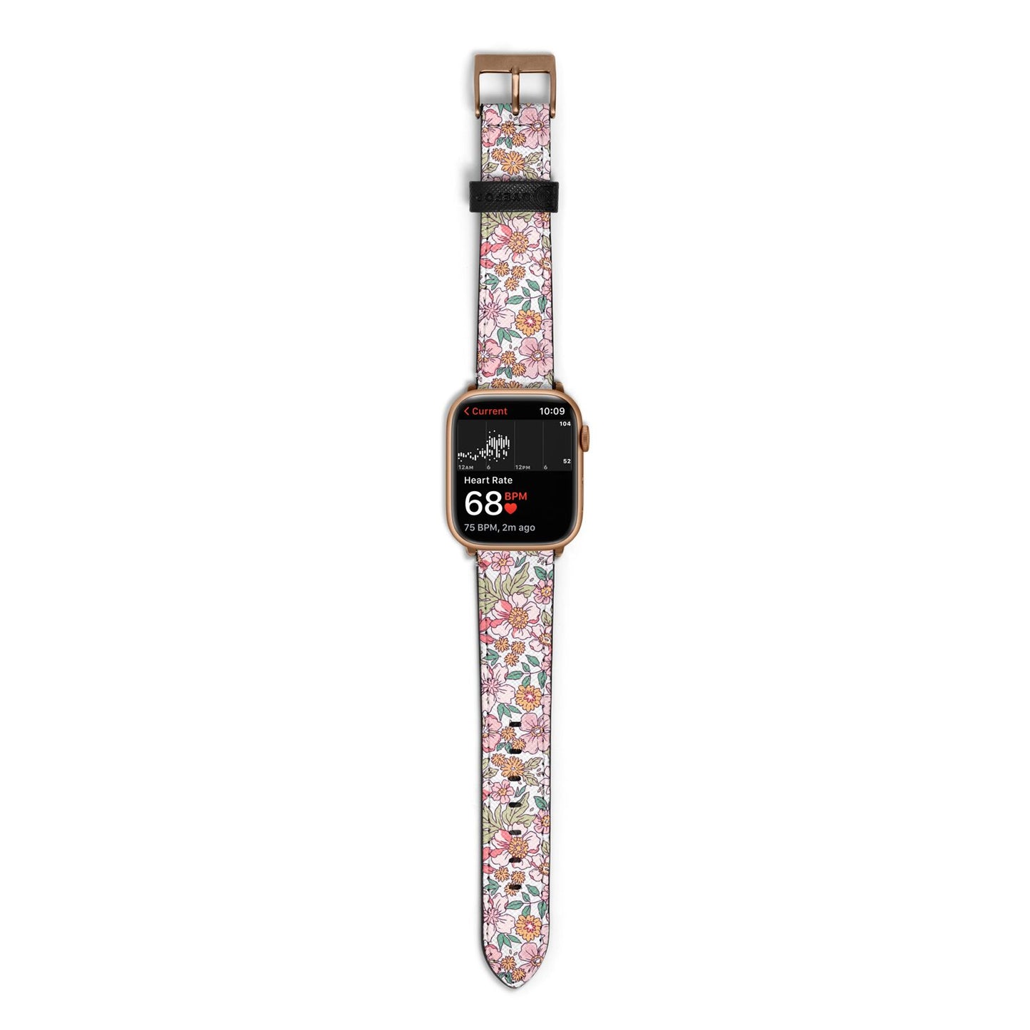 Small Floral Pattern Apple Watch Strap Size 38mm with Gold Hardware