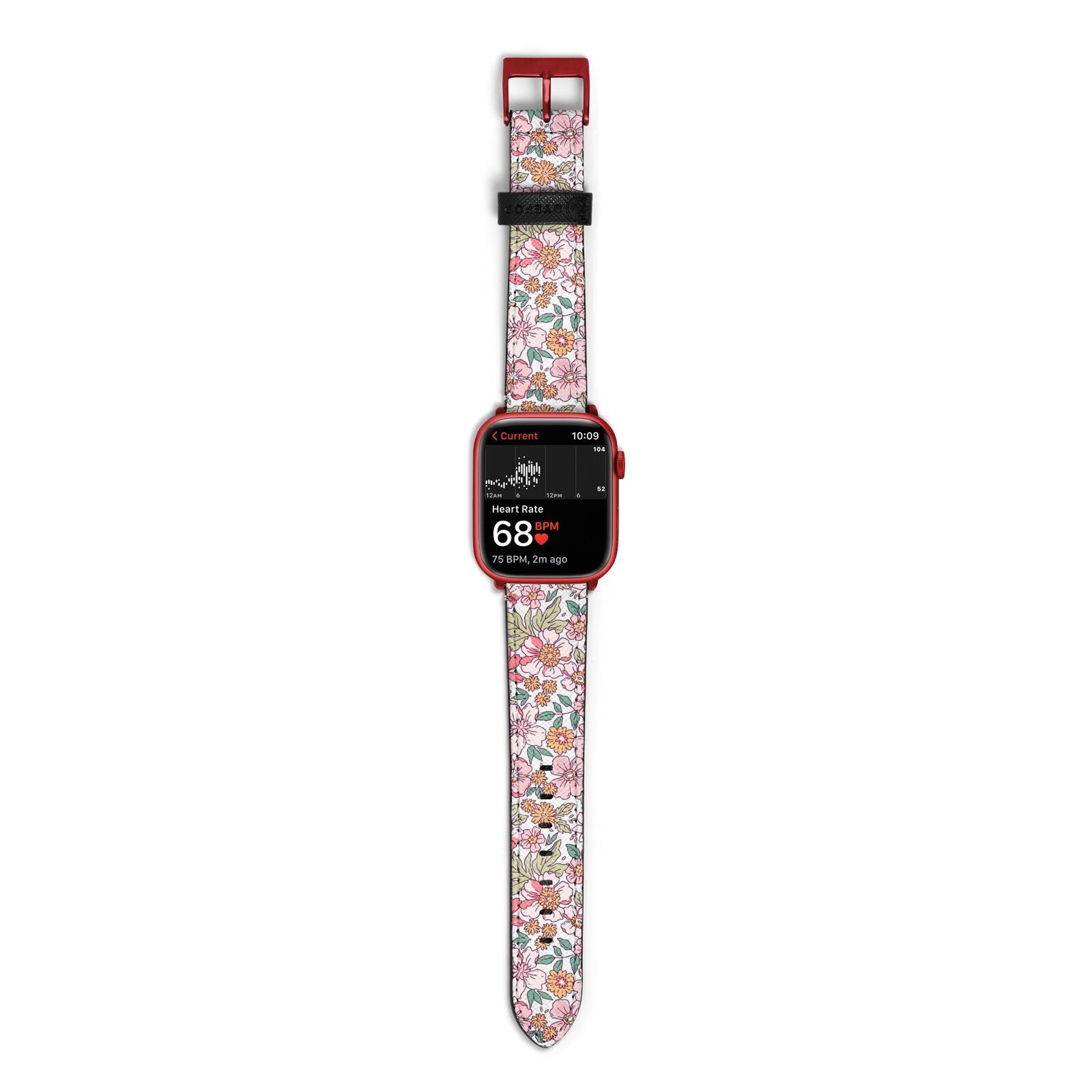 Small Floral Pattern Apple Watch Strap Size 38mm with Red Hardware