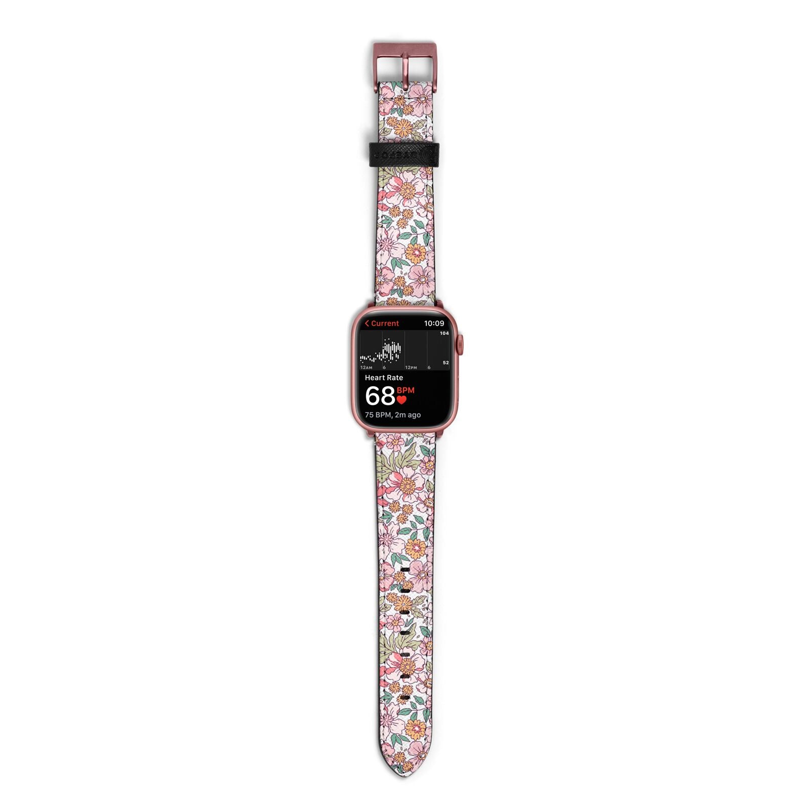 Small Floral Pattern Apple Watch Strap Size 38mm with Rose Gold Hardware
