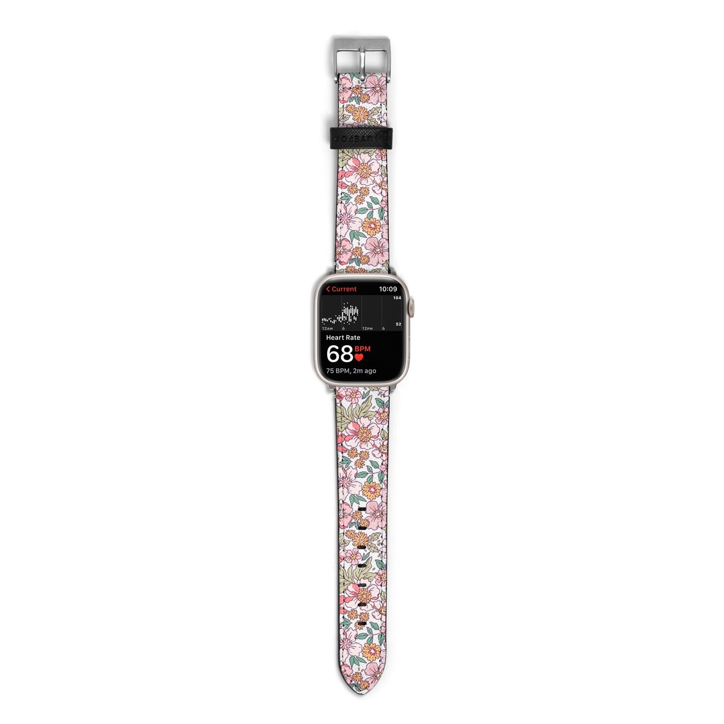 Small Floral Pattern Apple Watch Strap Size 38mm with Silver Hardware