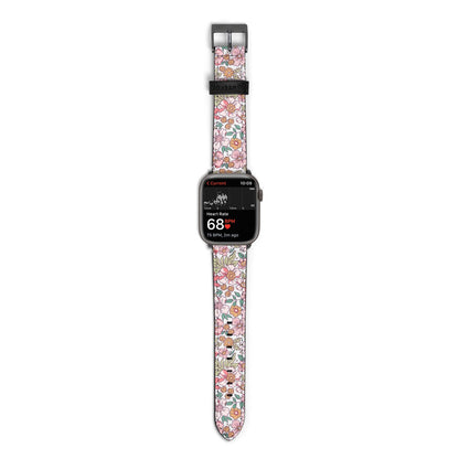 Small Floral Pattern Apple Watch Strap Size 38mm with Space Grey Hardware