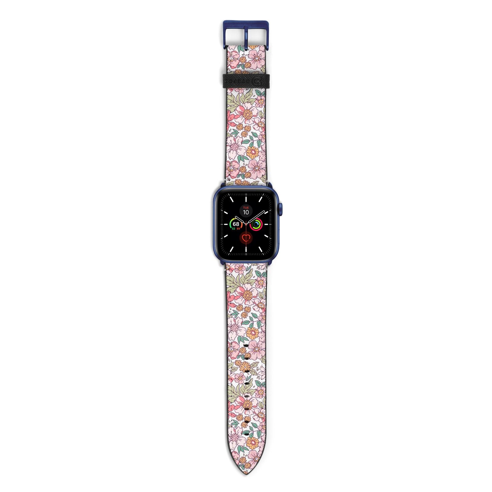 Small Floral Pattern Apple Watch Strap with Blue Hardware
