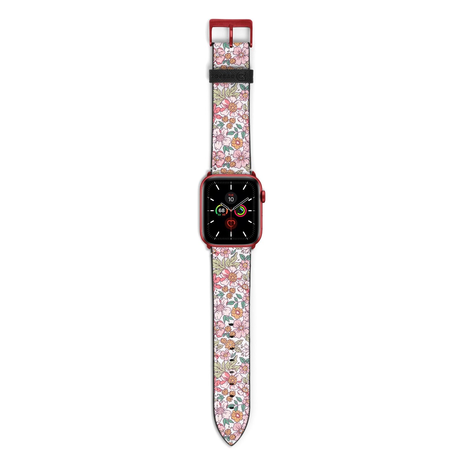Small Floral Pattern Apple Watch Strap with Red Hardware