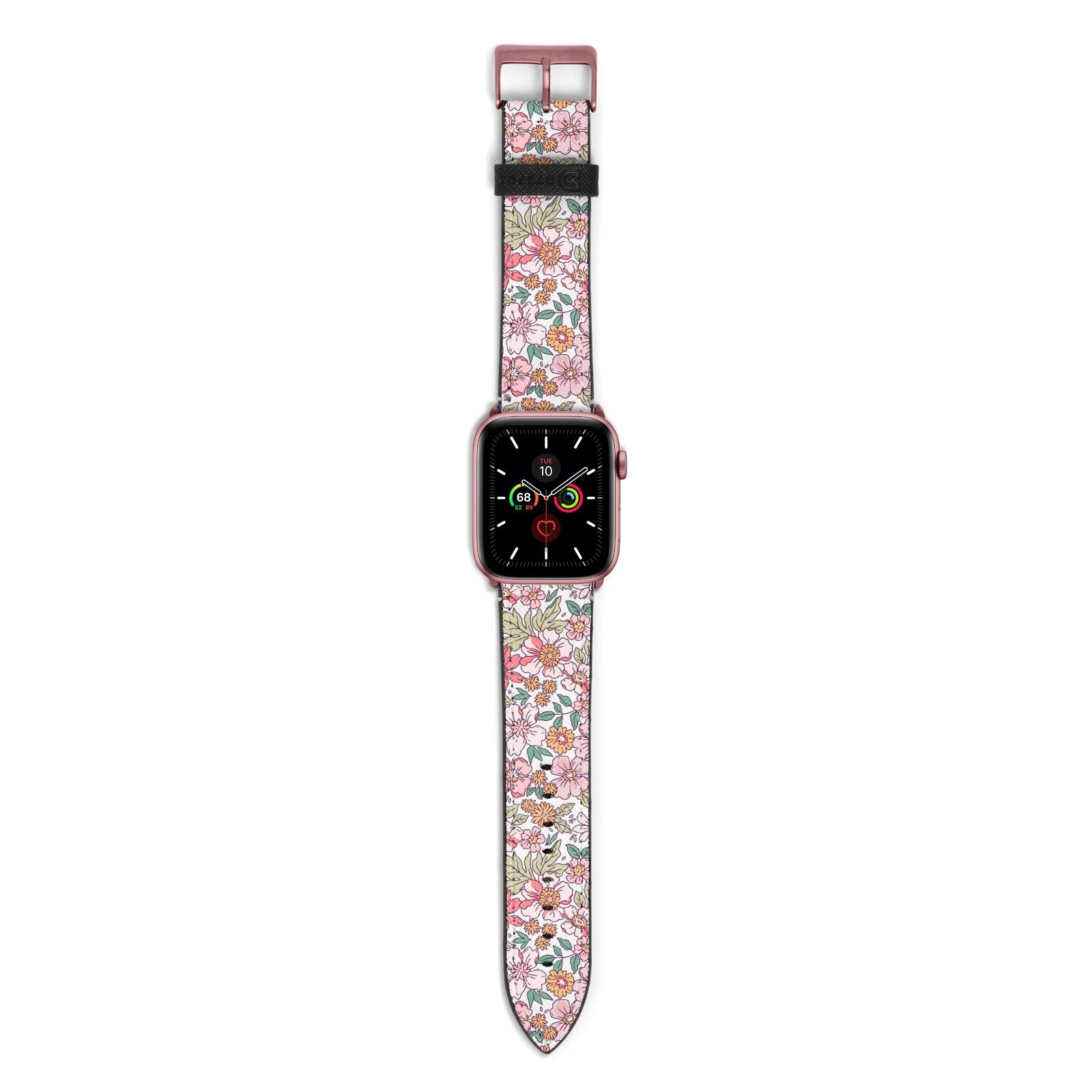 Small Floral Pattern Apple Watch Strap with Rose Gold Hardware