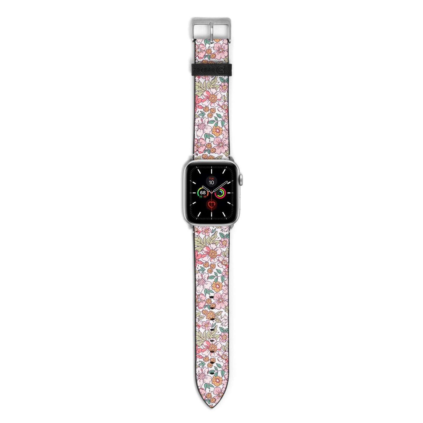 Small Floral Pattern Apple Watch Strap with Silver Hardware