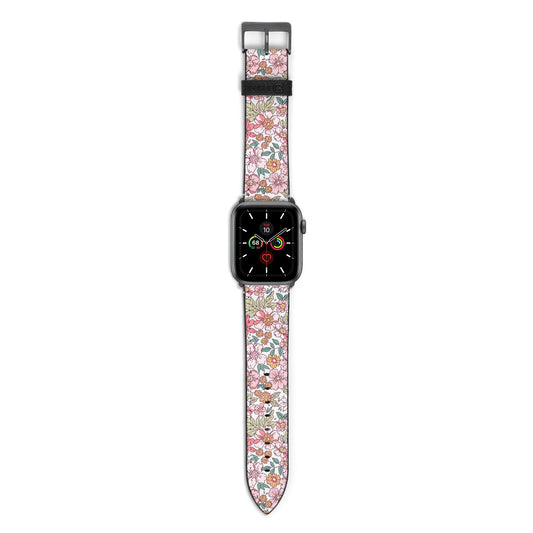 Small Floral Pattern Apple Watch Strap with Space Grey Hardware