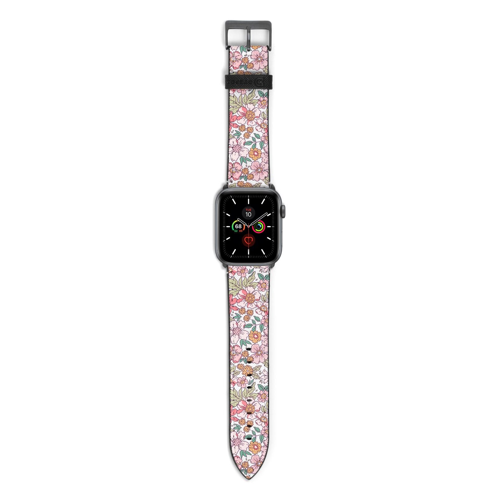 Small Floral Pattern Apple Watch Strap with Space Grey Hardware