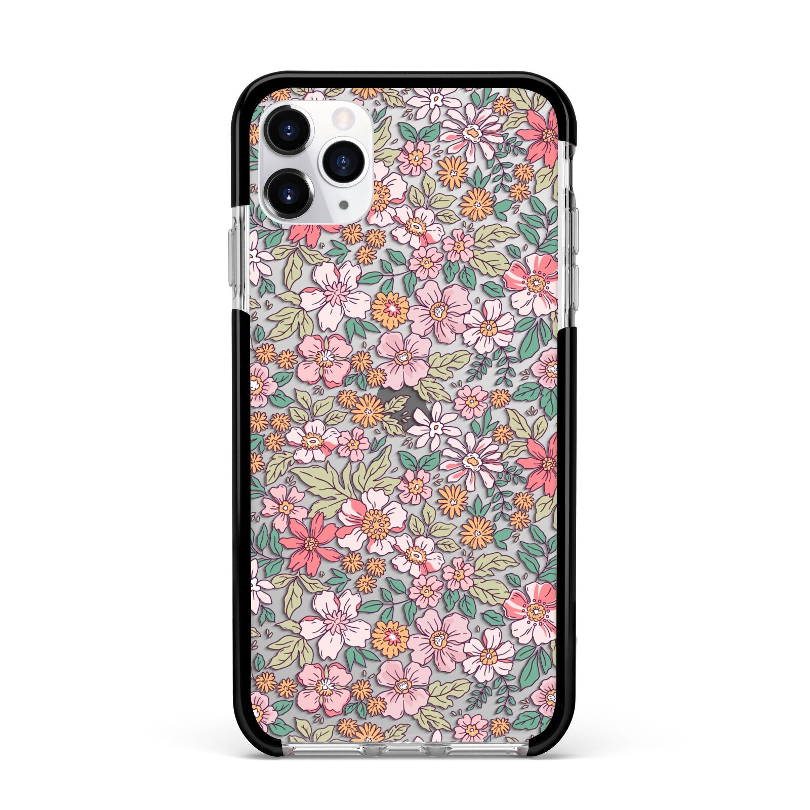 Small Floral Pattern Apple iPhone 11 Pro Max in Silver with Black Impact Case