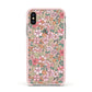 Small Floral Pattern Apple iPhone Xs Impact Case Pink Edge on Gold Phone