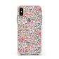 Small Floral Pattern Apple iPhone Xs Impact Case Pink Edge on Silver Phone