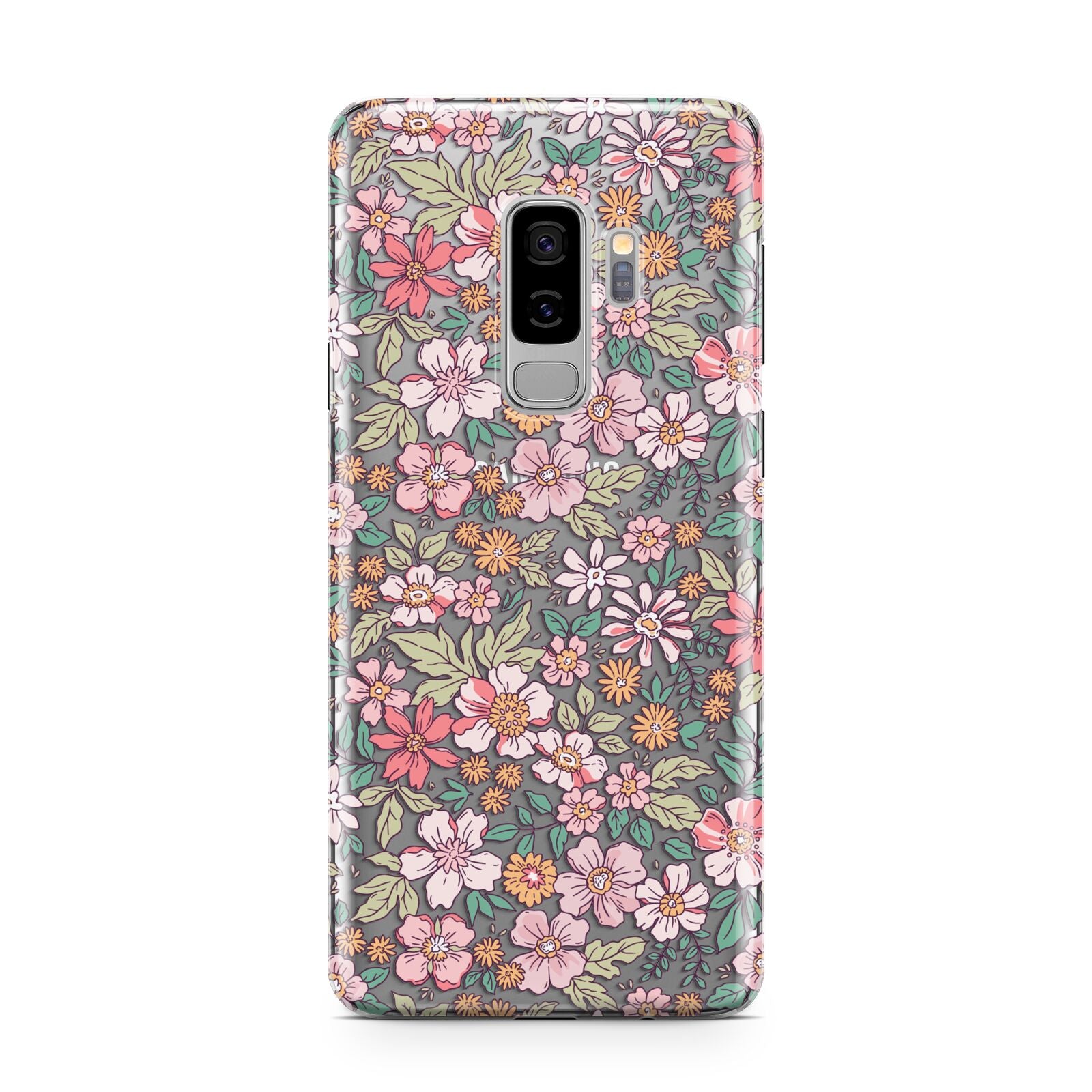 Small Floral Pattern Samsung Galaxy S9 Plus Case on Silver phone