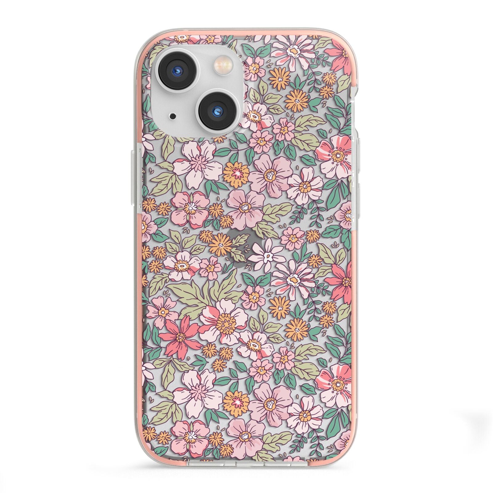 Small Floral Pattern iPhone 13 Mini TPU Impact Case with Pink Edges