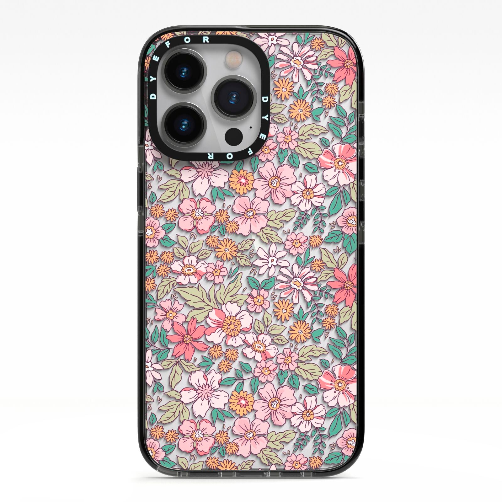 Small Floral Pattern iPhone 13 Pro Black Impact Case on Silver phone