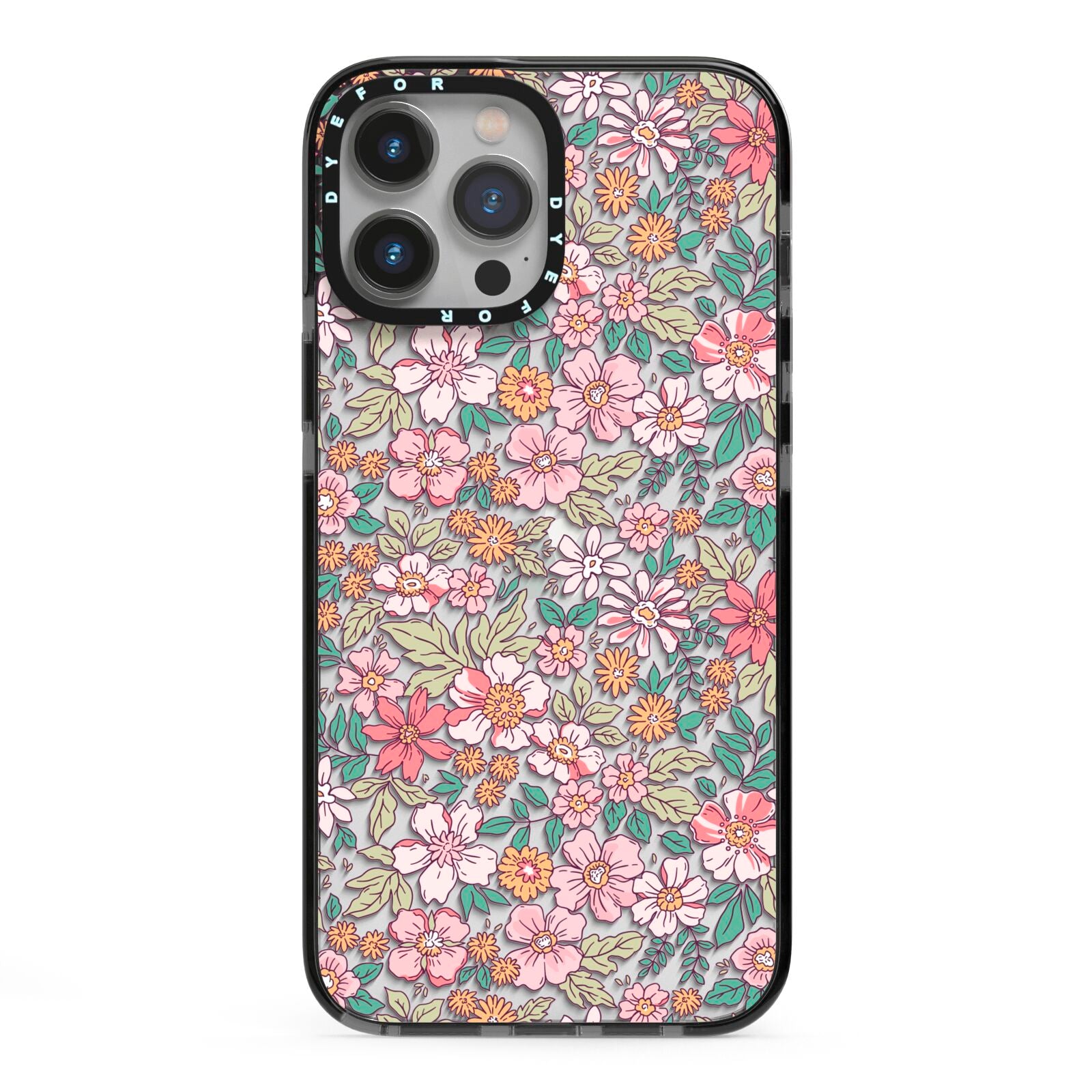 Small Floral Pattern iPhone 13 Pro Max Black Impact Case on Silver phone