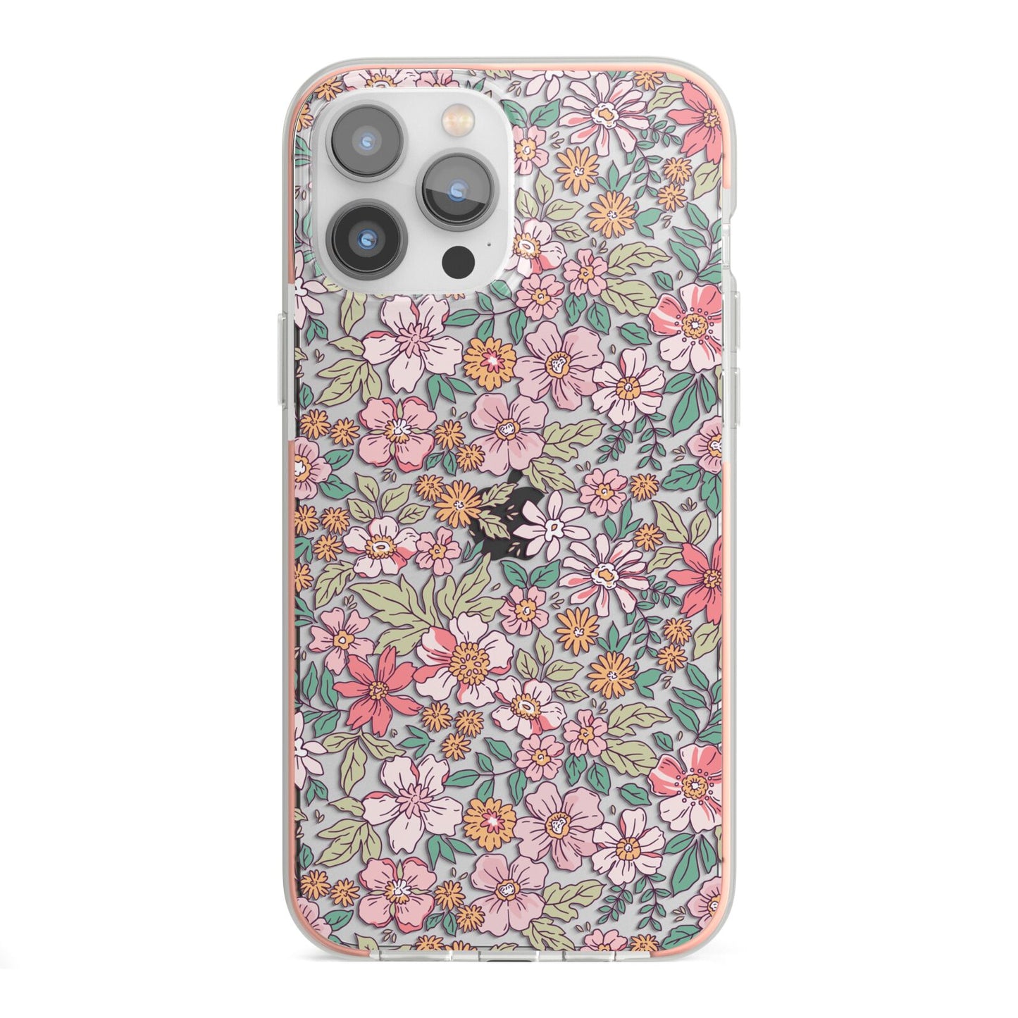 Small Floral Pattern iPhone 13 Pro Max TPU Impact Case with Pink Edges