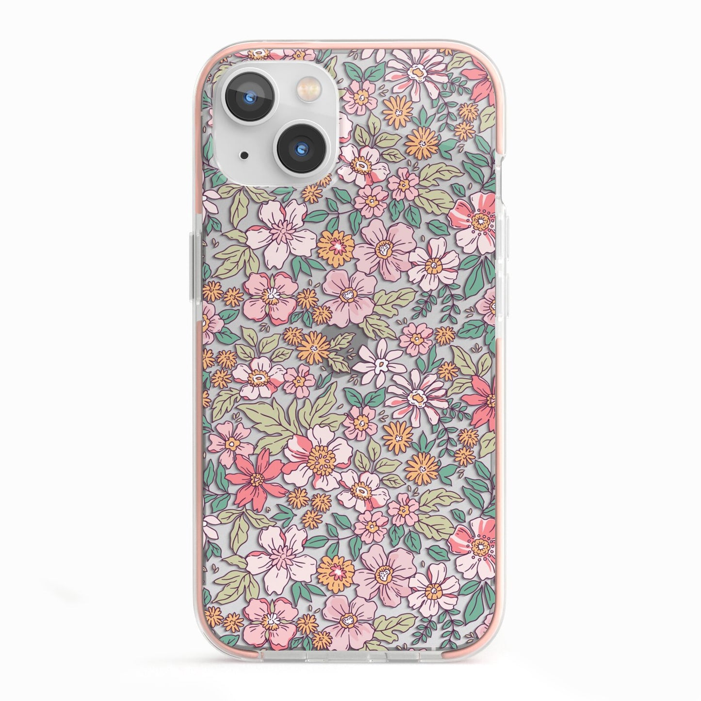 Small Floral Pattern iPhone 13 TPU Impact Case with Pink Edges
