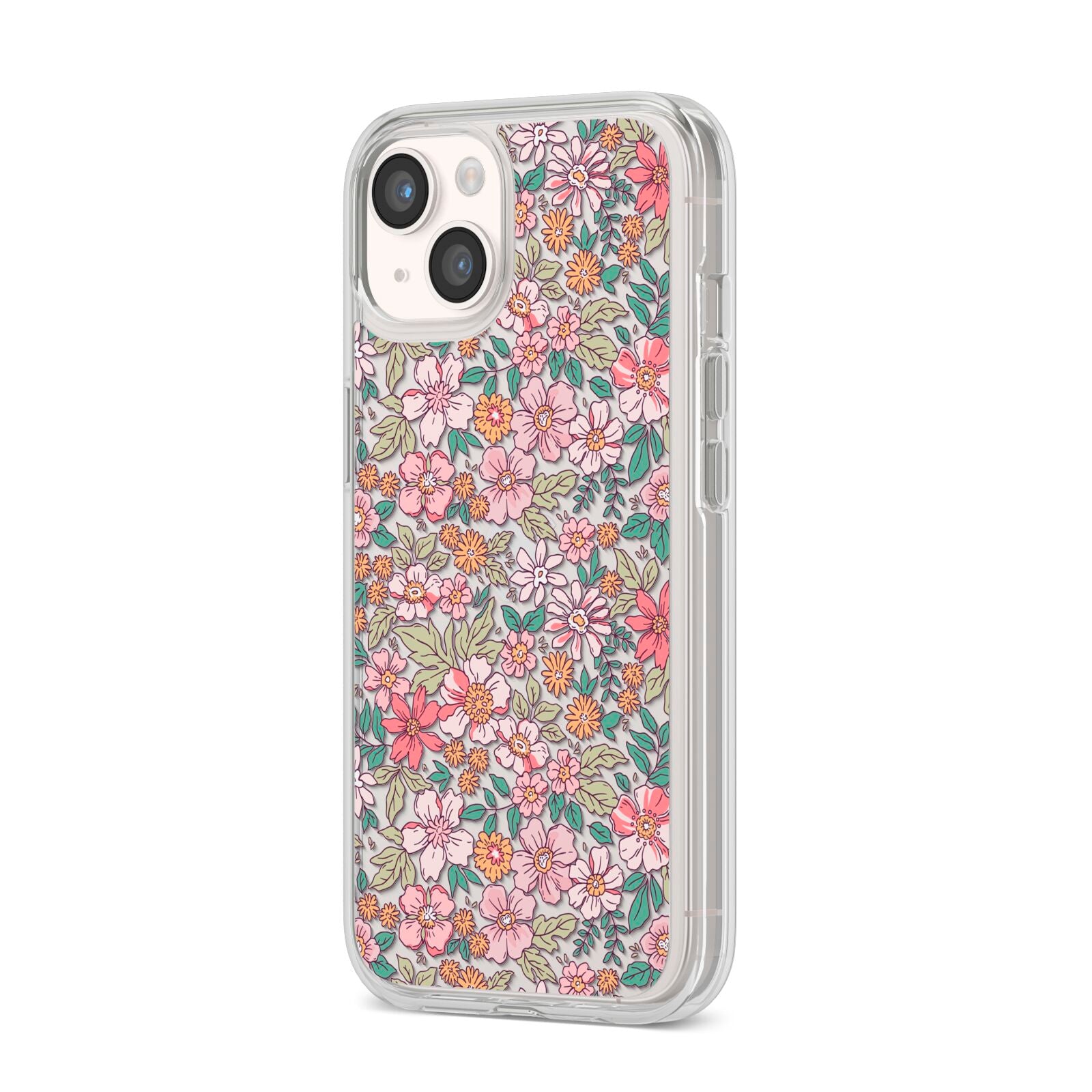 Small Floral Pattern iPhone 14 Clear Tough Case Starlight Angled Image
