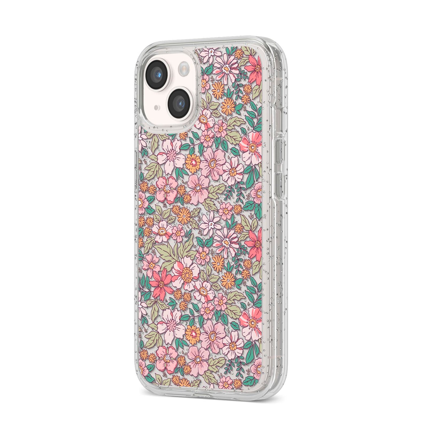 Small Floral Pattern iPhone 14 Glitter Tough Case Starlight Angled Image